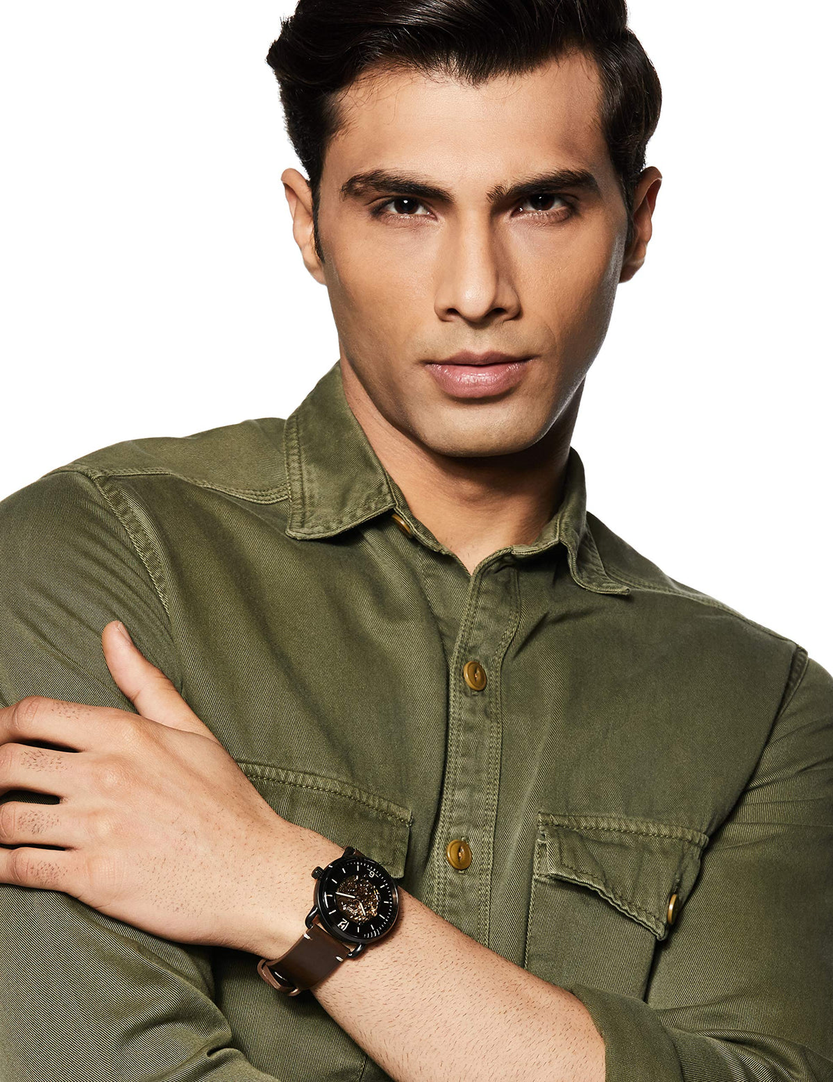 Fossil Commuter Automatic Black Dial Brown Leather Strap Watch for Men - ME3158