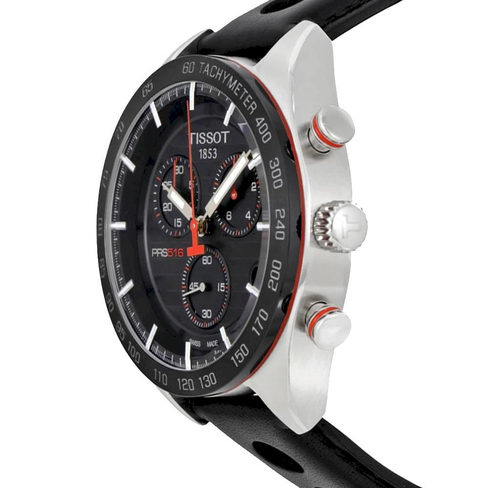 Tissot PRS 516 Chronograph Black Dial Black Leather Strap Watch For Men - T100.417.16.051.00