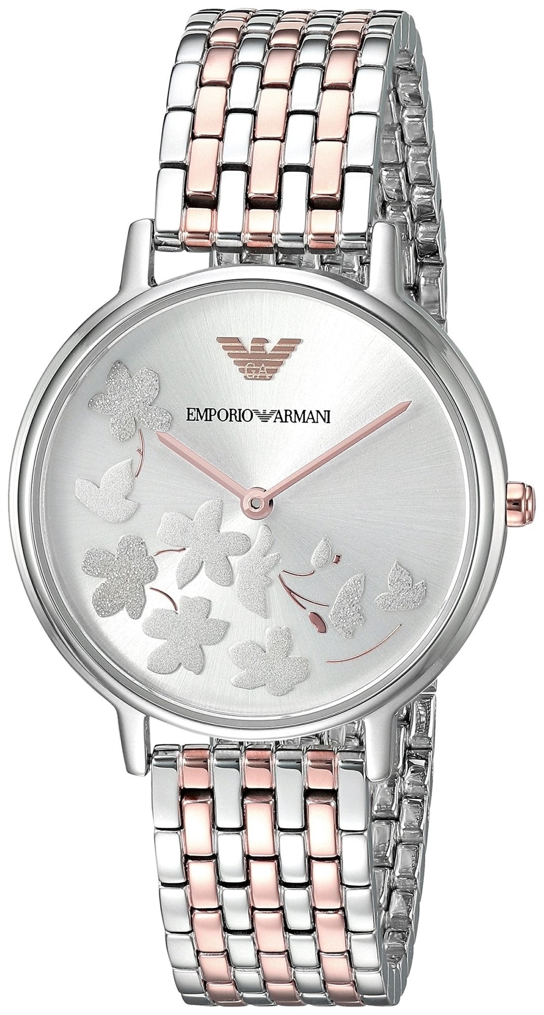 Emporio Armani Silver Sunray Dial Two Tone Steel Strap Watch For Women - AR11113