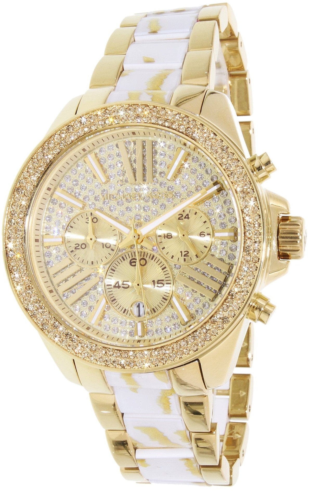 Michael Kors Wren Chronograph Diamonds Gold Dial Two Tone Steel Strap Watch for Women - MK6157