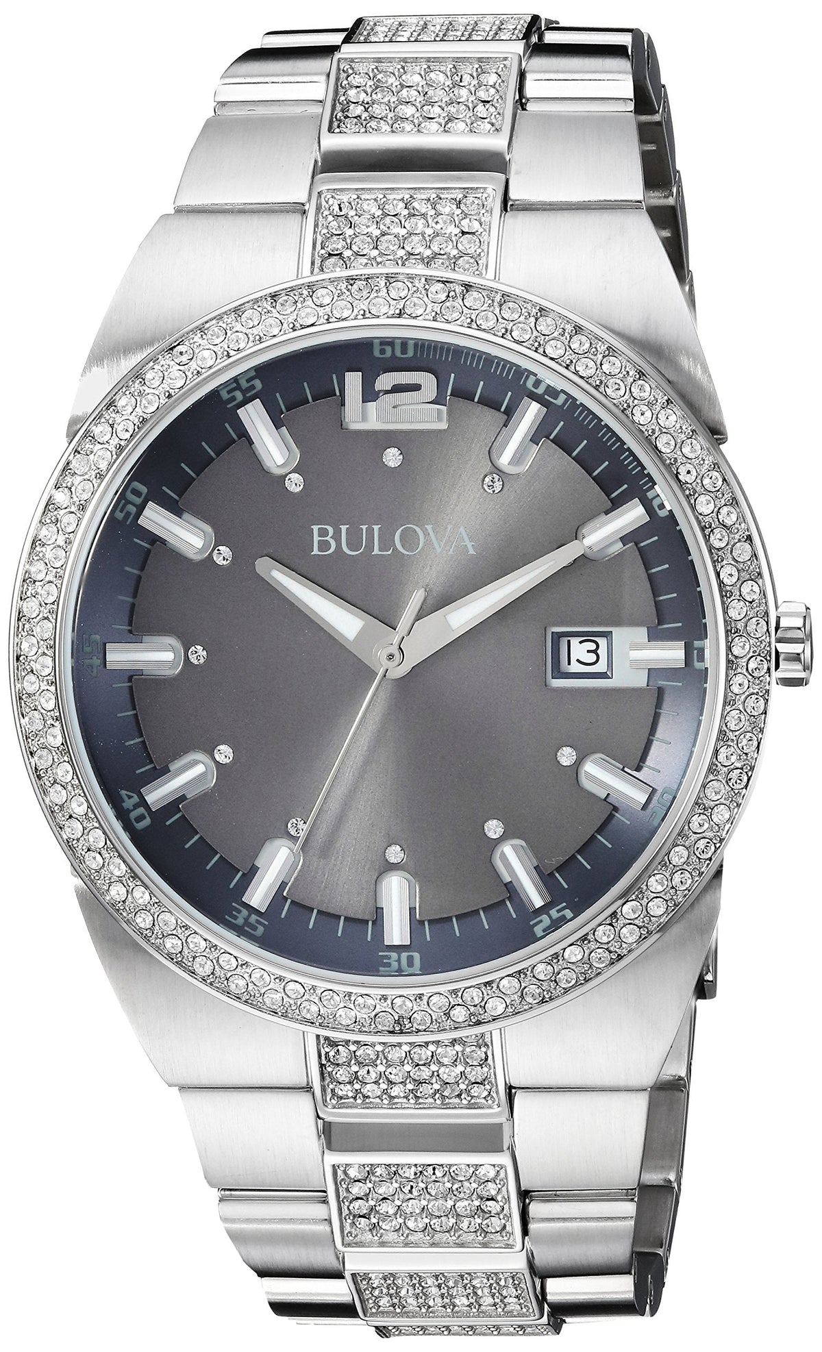 Bulova Crystal Collection Brown Dial Silver Steel Strap Watch for Men - 96B221