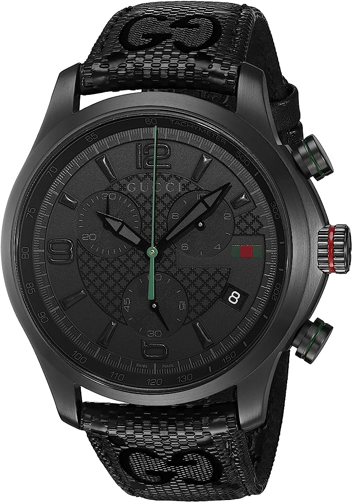 Gucci G Timeless Chronograph Black Dial Black Leather Strap Watch For Men - YA126244