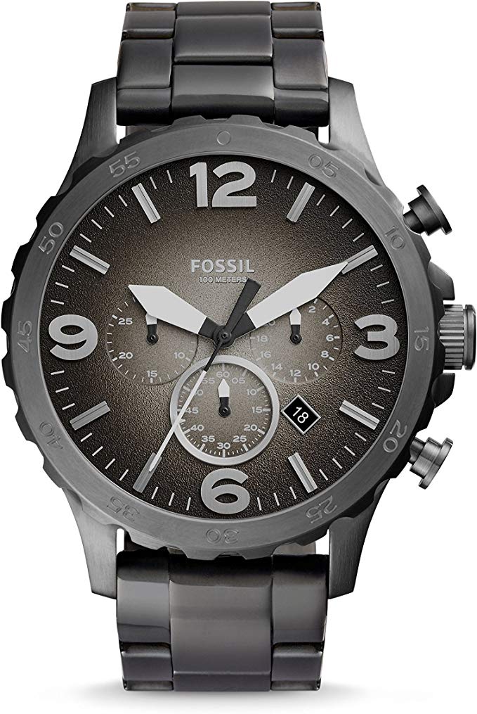 Fossil Nate Chronograph Gunmetal Dial Grey Steel Strap Watch for Men - JR1437