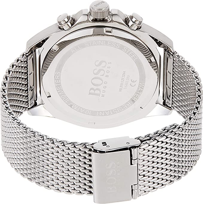 Hugo Boss Ocean Edition Chronograph Black Dial Silver Mesh Bracelet Watch for Men - 1513701