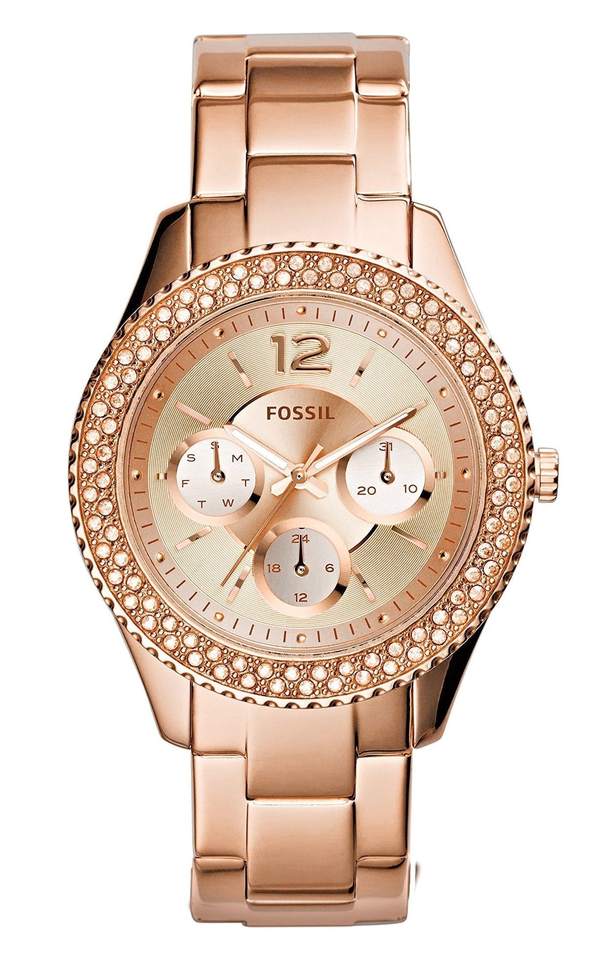 Fossil Stella Rose Gold Dial Rose Gold Steel Strap Watch for Women - ES3590