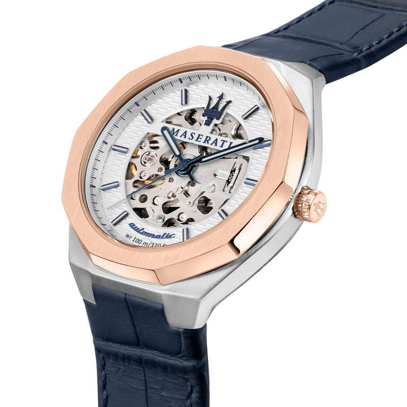 Maserati Stile Automatic Limited Edition White Dial Blue Leather Strap Watch For Men - R8821142001