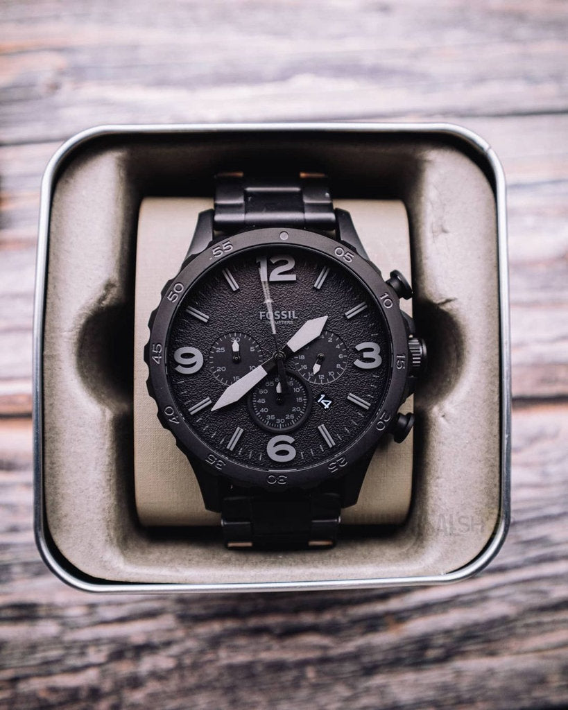 Fossil Nate Chronograph Black Dial Black Steel Strap Watch for Men - JR1401