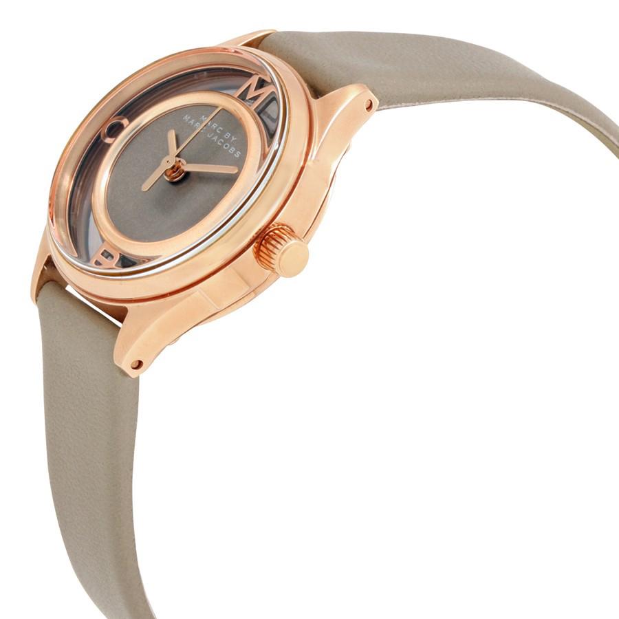Marc Jacobs Tether Grey Dial Grey Leather Strap Watch for Women - MBM1375