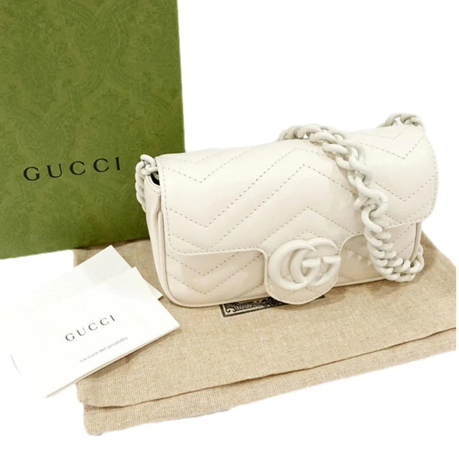 Gucci GG Marmont Chain Belt Bag – White