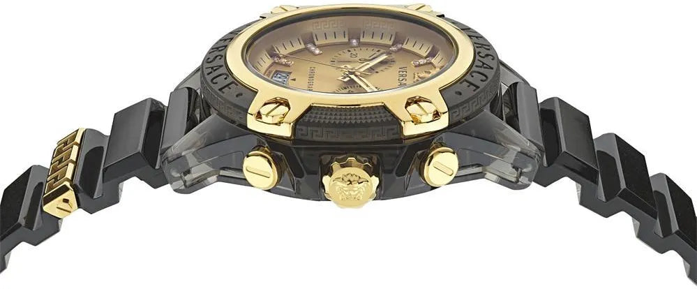 Versace Icon Active Chrono Gold Dial Black Silicone Strap Unisex Watch - VEZ701623