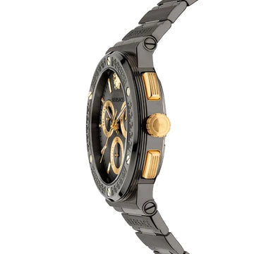 Versace Greca Icon Chronograph Black Dial Black Steel Strap Watch For Men - VEZ900521