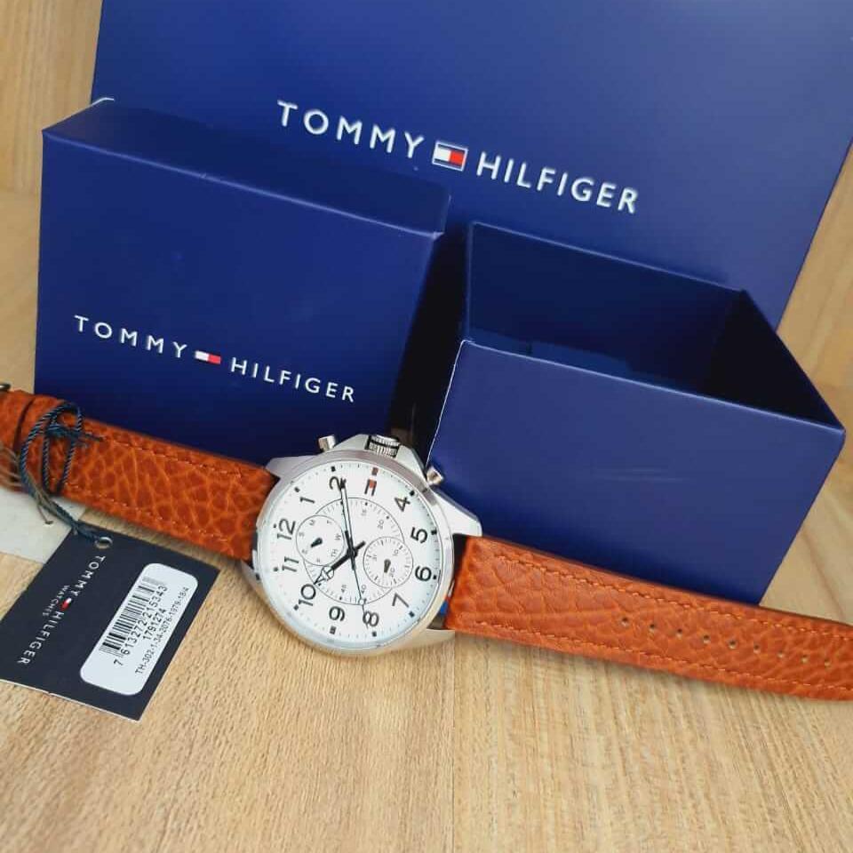 Tommy Hilfiger Dean Quartz Multifunction White Dial Brown Leather Strap Watch for Men - 1791274