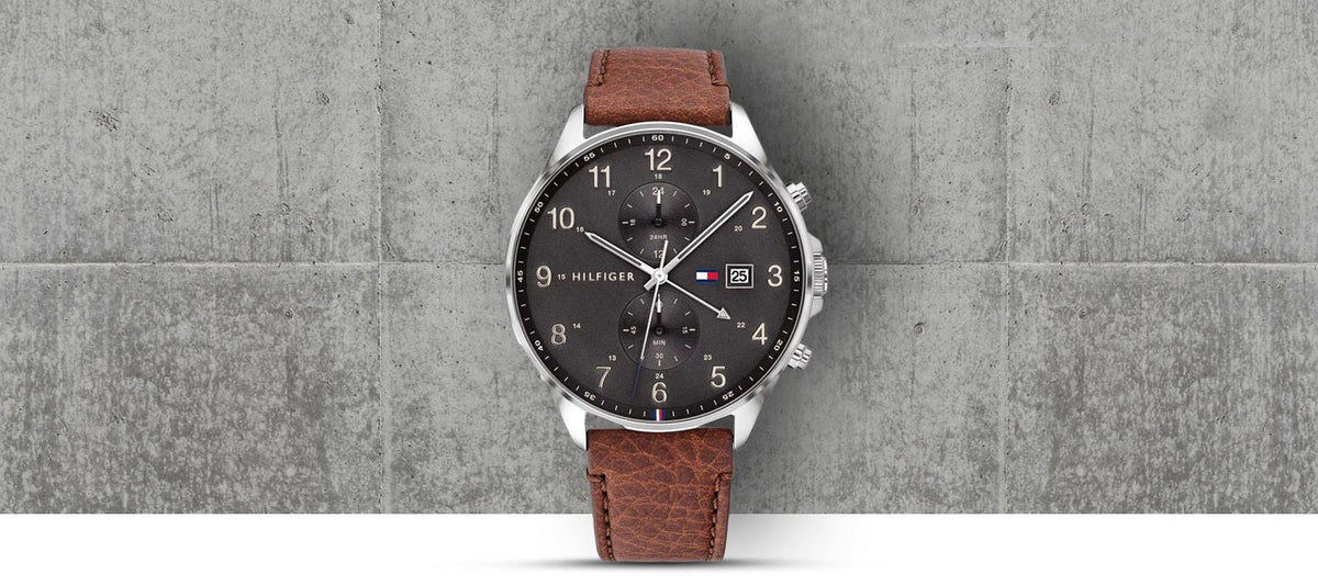 Tommy Hilfiger West Chronograph Grey Dial Brown Leather Strap Watch For Men - 1791710