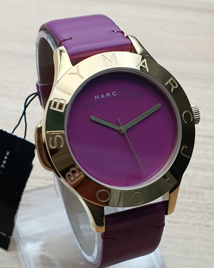 Marc Jacobs Purple Dial Purple Leather Strap Watch for Women - MBM1209