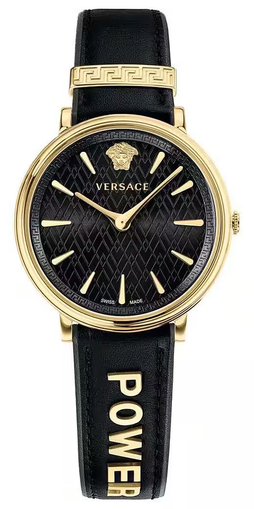 Versace V Circulus Quartz Black Dial Black Leather Strap Watch for Women - VBP12017