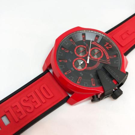 Diesel Mega Chief Chronograph Black Dial Red Rubber Strap Watch For Men - DZ4526