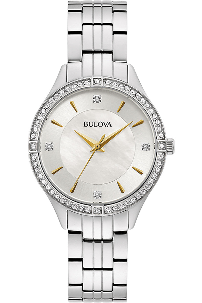 Bulova Crystal Collection Mother of Pearl Dial Silver Steel Strap Watch for Women - 96L263