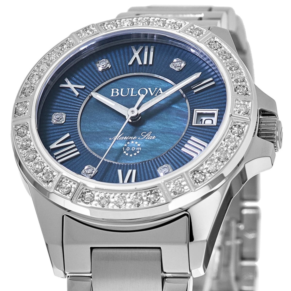 Bulova Marine Star Blue Dial Silver Steel Strap Watch for Women - 96R215