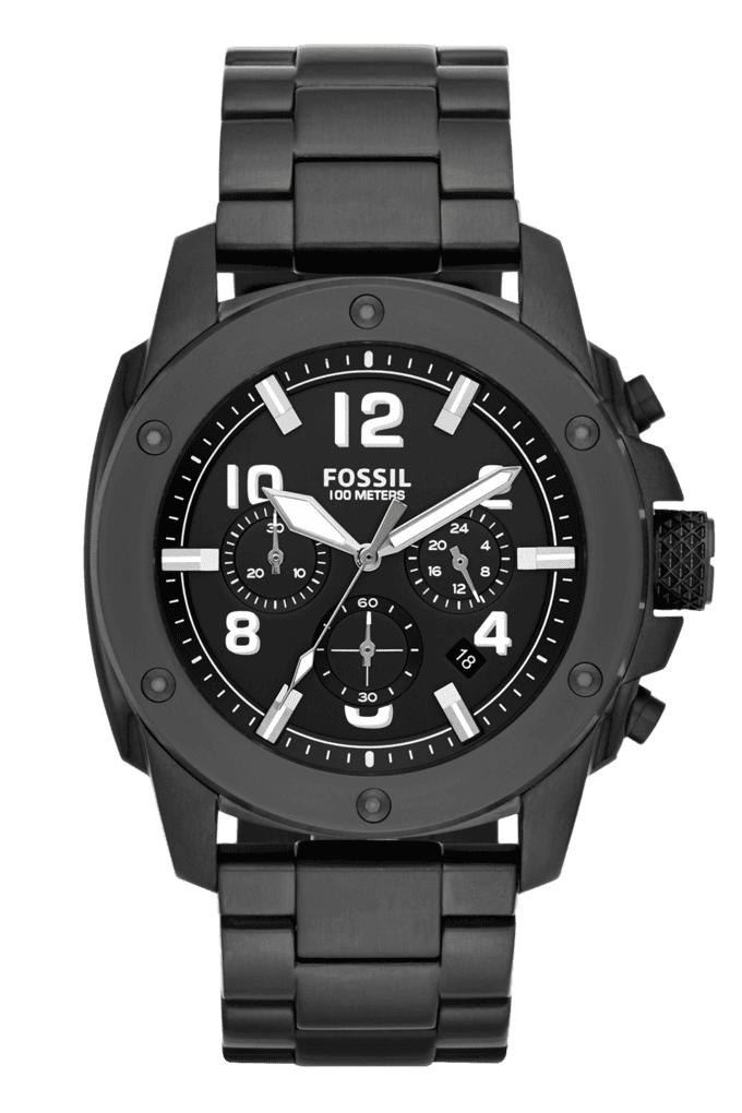Fossil Machine Chronograph Black Dial Black Steel Strap Watch for Men - FS4927