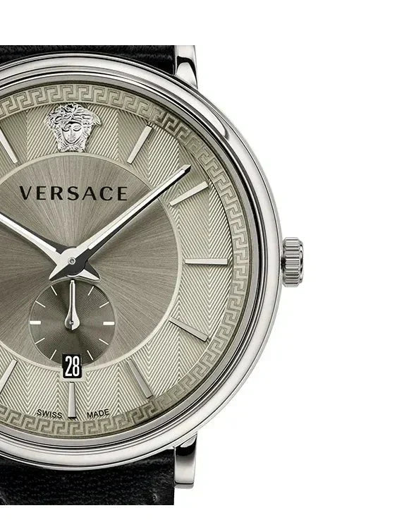 Versace V-Circle Black Manifesto Courage Quartz Silver Dial Black Leather Strap Watch for Men - VBQ080017