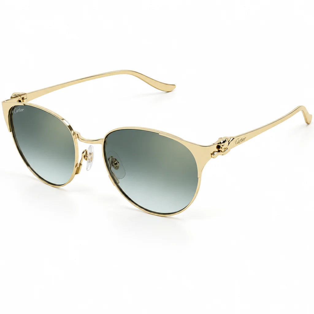 Cartier Panthère de Women Round Gold-Finish Green Gradient Sunglasses