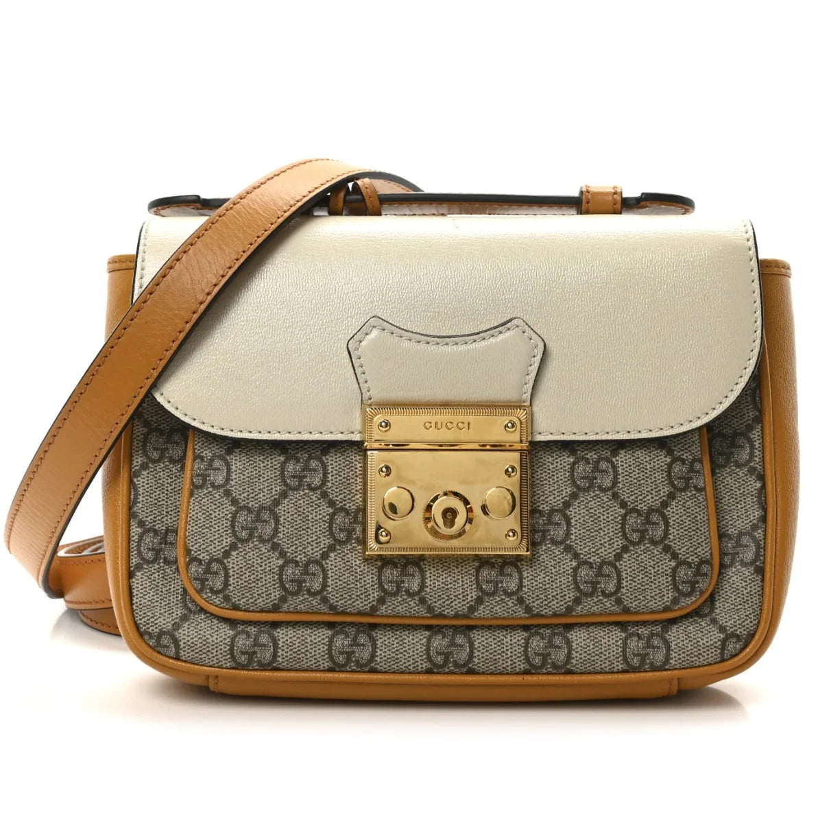 Gucci GG Padlock Front Pocket Flap Shoulder Bag – Beige