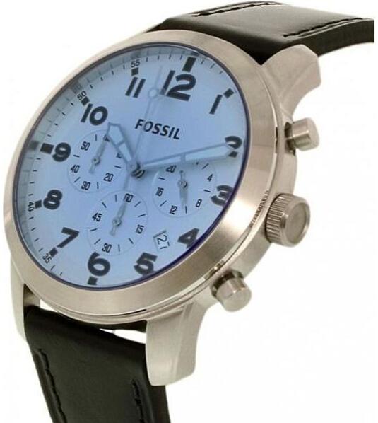 Fossil Pilot Chronograph Sky Blue Dial Black Leather Strap Watch for Men - FS5162