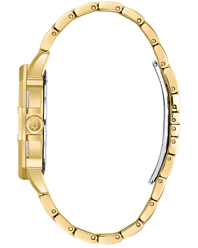 Bulova Crystal Collection Octova White Dial Gold Steel Strap Watch for Men - 98C126