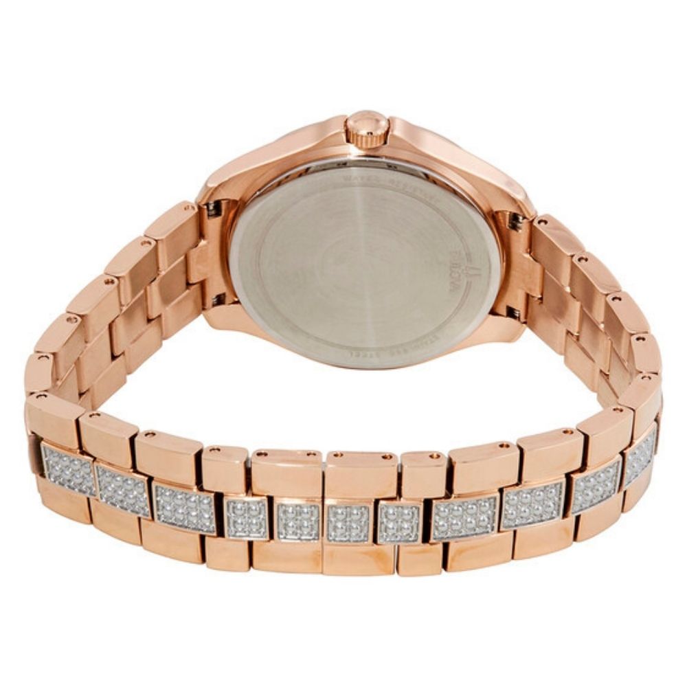 Bulova Crystal Collection Silver Dial Rose Gold Steel Strap Watch for Women - 98L229