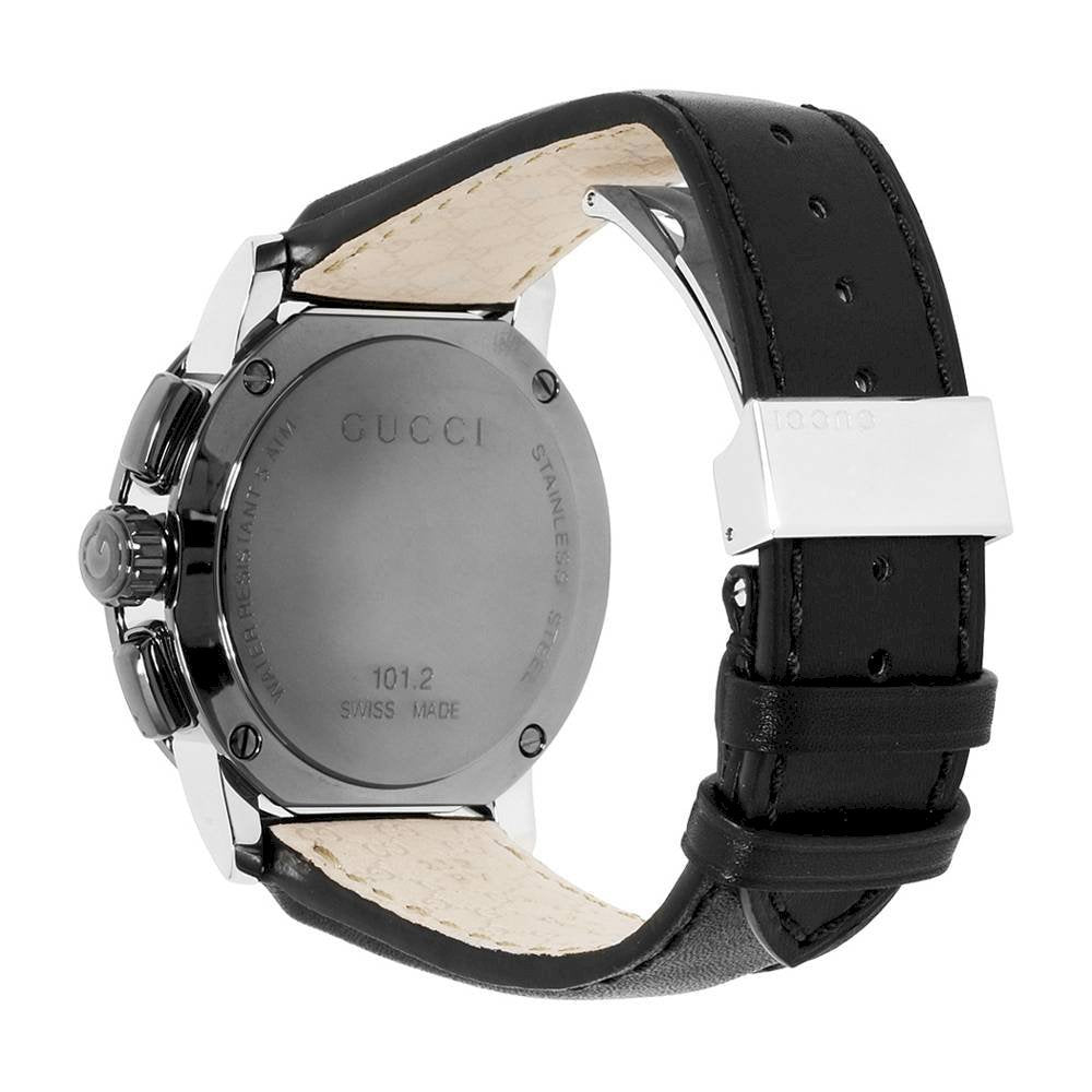 Gucci G Chrono Black Dial Black Leather Strap Watch For Men - YA101205