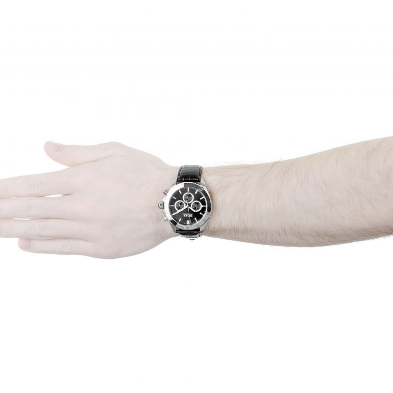 Hugo Boss Ikon Black Dial Black Leather Strap Watch for Men - 1513178