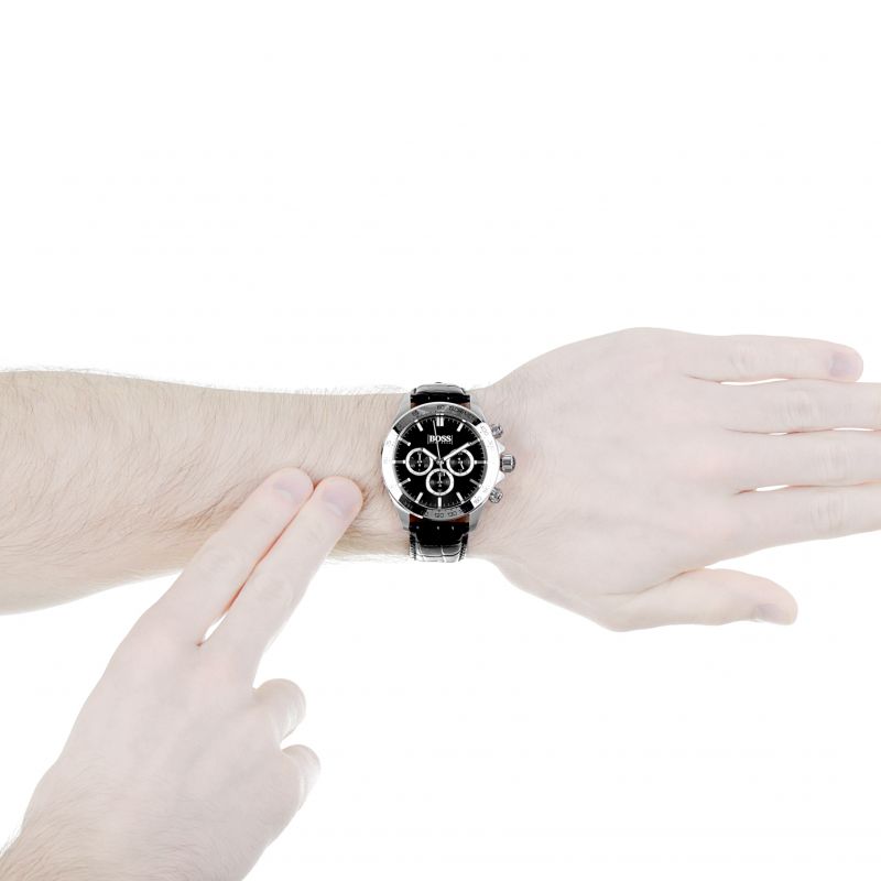 Hugo Boss Ikon Black Dial Black Leather Strap Watch for Men - 1513178