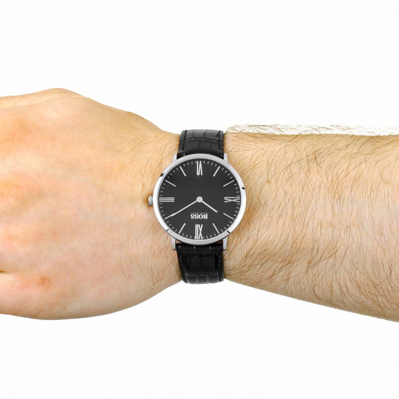 Hugo Boss Jackson Black Dial Black Leather Strap Watch for Men - 1513369