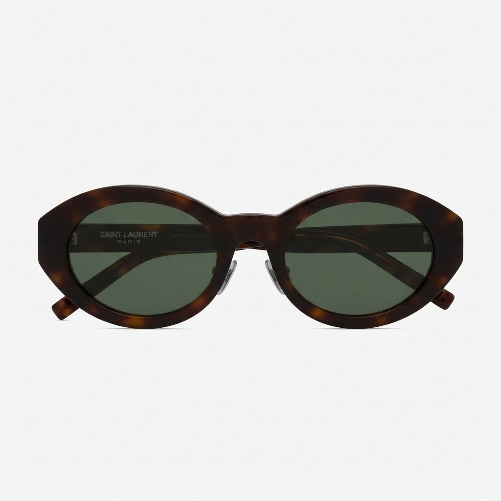 Saint Laurent Women SL M136 Medium Havana, Light Gold and Green Sunglasses