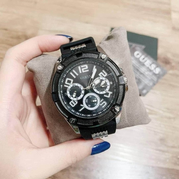 Guess Delta Black Dial Black Silicone Strap Watch for Men - GW0051G1