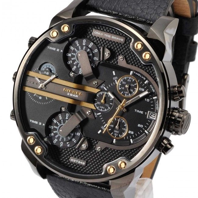 Diesel Mr Daddy 2.0 Chronograph Black Dial Black Leather Strap Watch For Men - DZ7348
