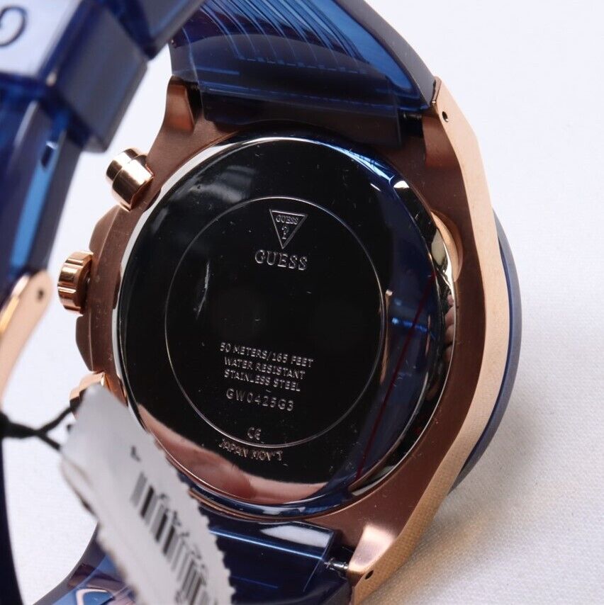 Guess Poseidon Chronograph Blue Dial Blue Silicone Strap Watch For Men - GW0425G3