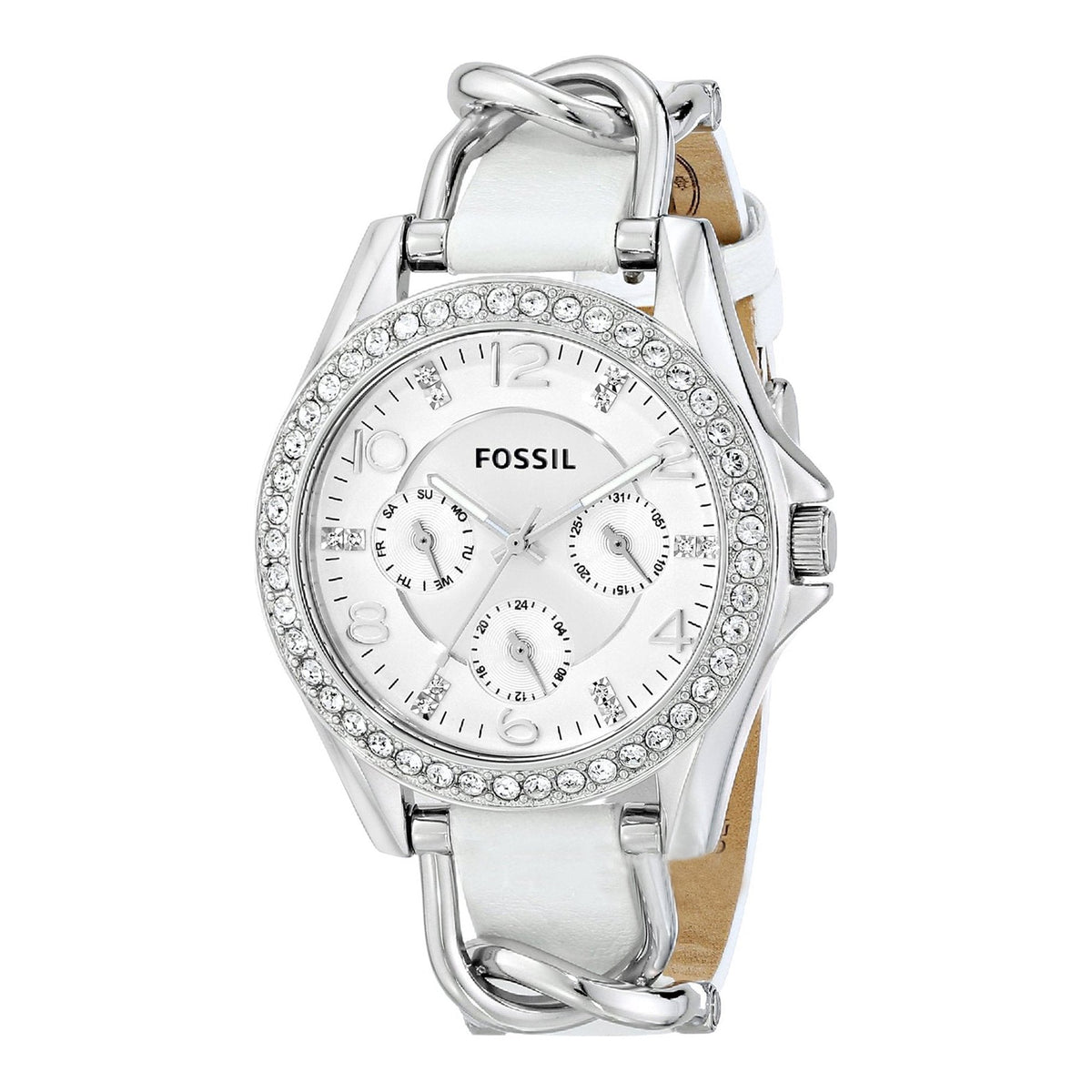 Fossil Riley White Dial White Leather Strap Watch for Women - ES3463