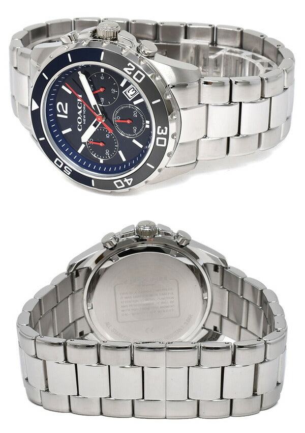 Coach Kent Chronograph Blue Dial Silver Steel Strap Watch for Men - 14602555