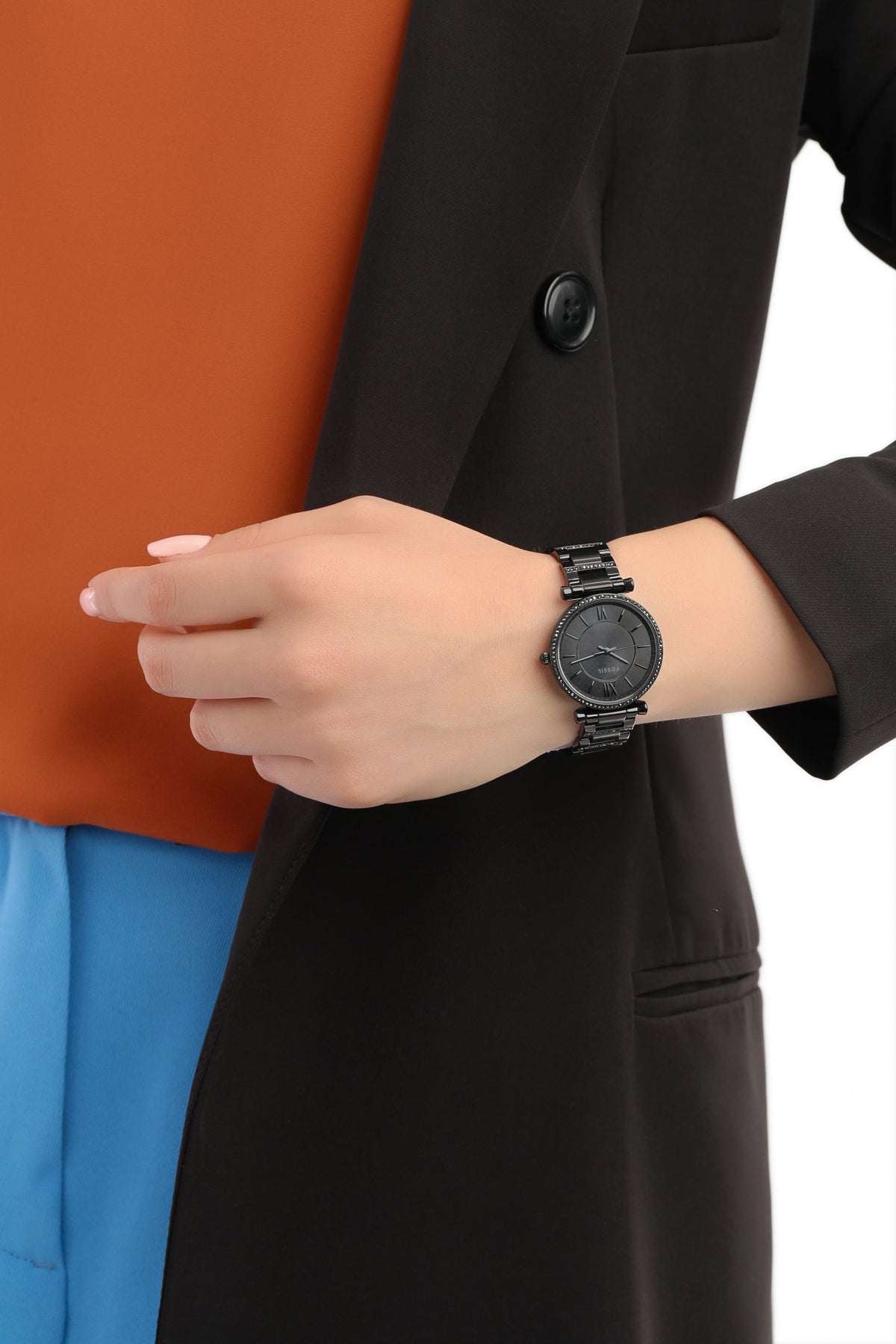 Fossil Carlie Black Dial Black Steel Strap Watch for Women - ES4488