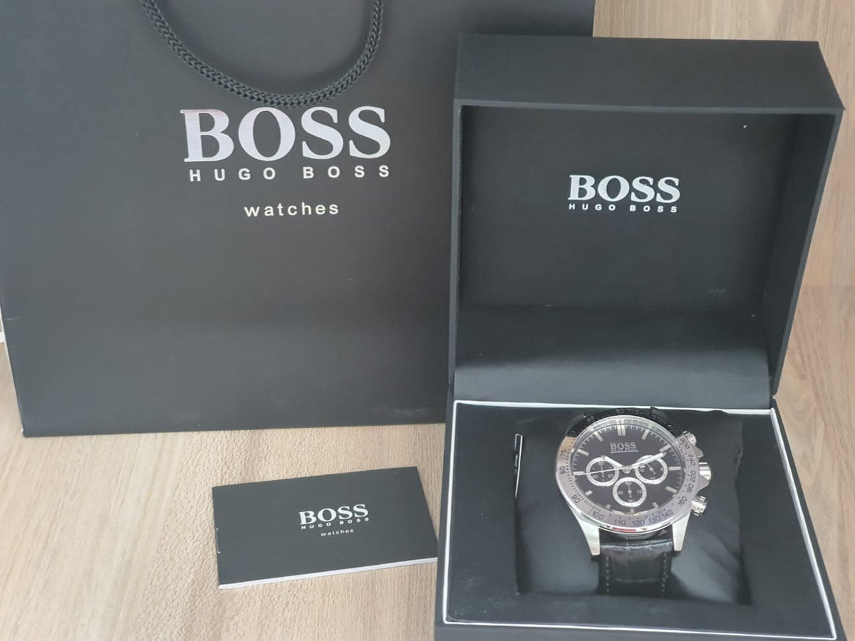 Hugo Boss Ikon Black Dial Black Leather Strap Watch for Men - 1513178