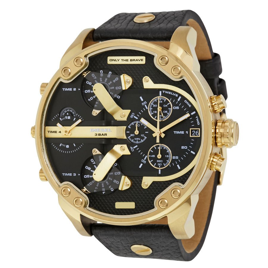 Diesel Mr Daddy Chronograph Black Dial Black Leather Strap Watch For Men - DZ7371