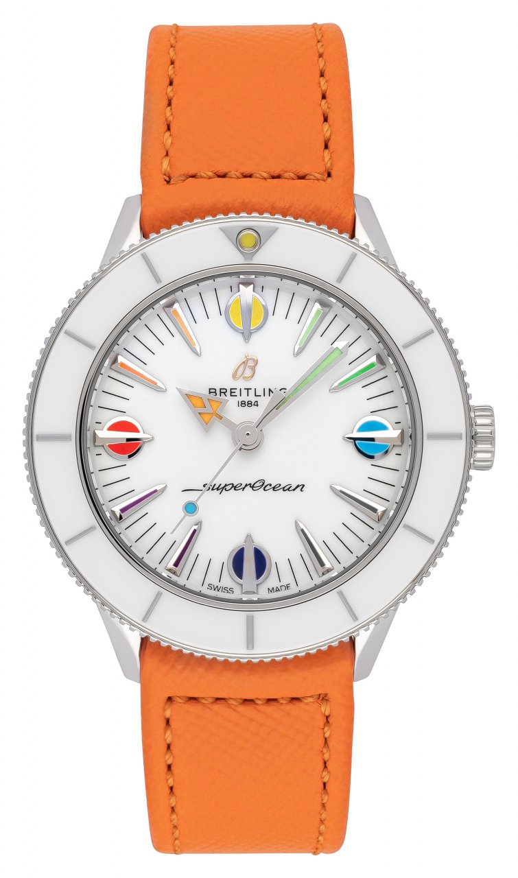 Breitling Superocean Heritage '57 Pastel Paradise White Dial Orange Leather Watch for Women - A10340A11A1X1
