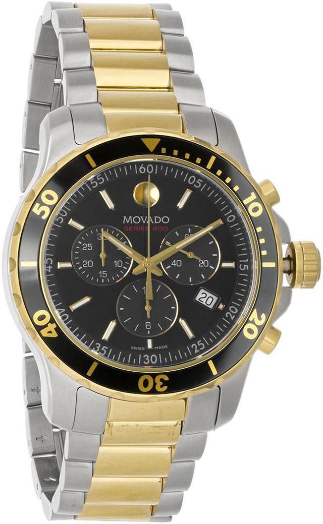 Movado Series 800 Chronograph Black Dial Two Tone Steel Strap Watch For Men - 2600146