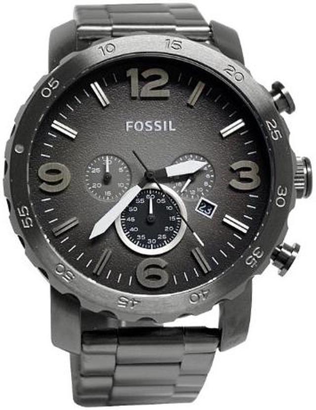 Fossil Nate Chronograph Gunmetal Dial Grey Steel Strap Watch for Men - JR1437