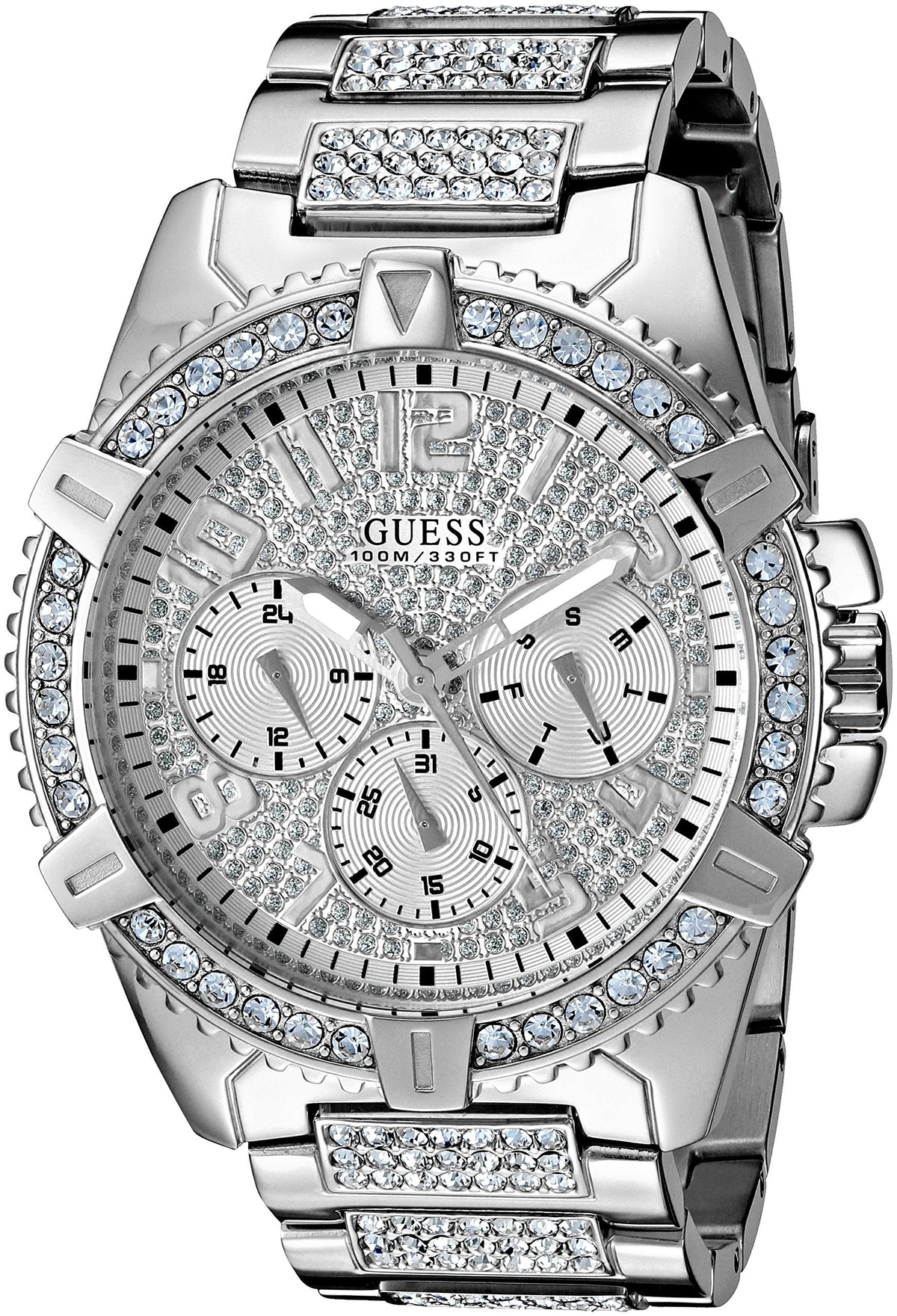 Guess Zeus Multifunction Diamonds Silver Dial Silver Steel Strap Watch for Men - GW0209G1
