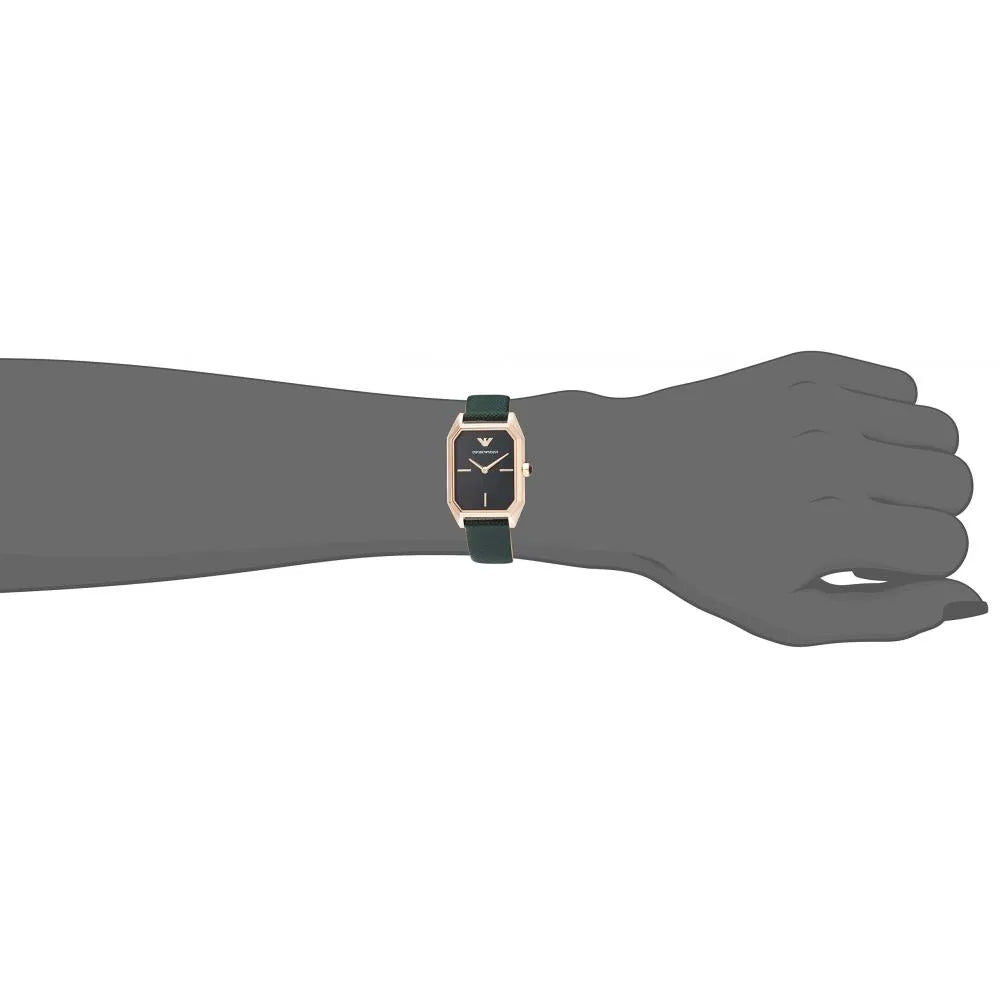 Emporio Armani Gioia Analog Black Mother of Pearl Dial Green Leather Strap Watch For Women - AR11149