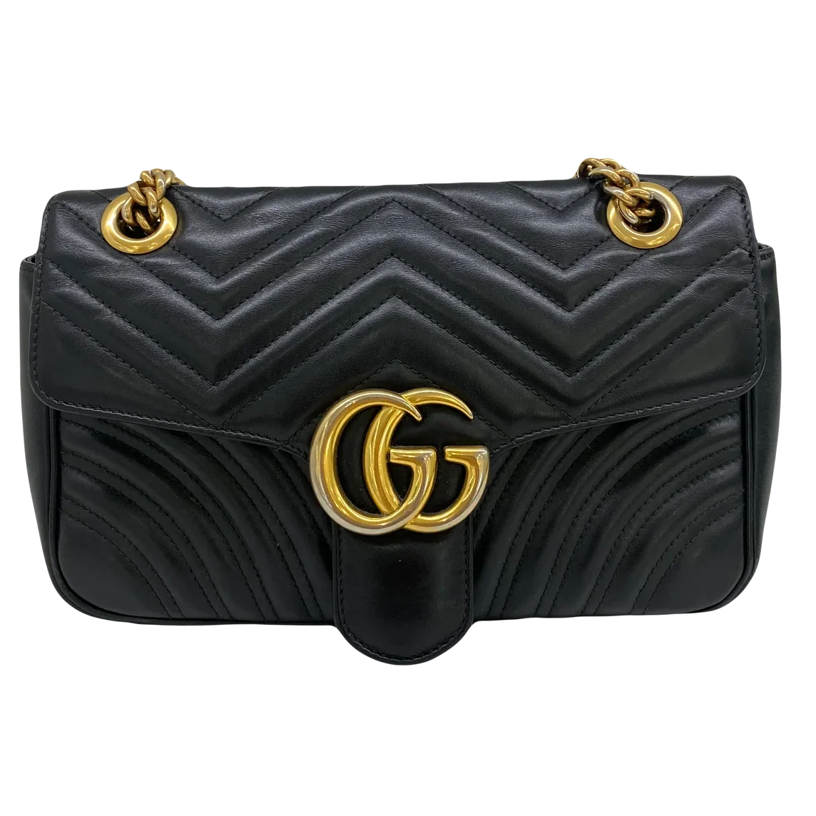 Gucci Gold GG Marmont Small Shoulder Bag - Black
