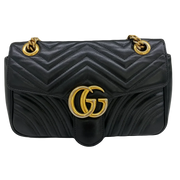 Gucci Gold GG Marmont Small Shoulder Bag - Black