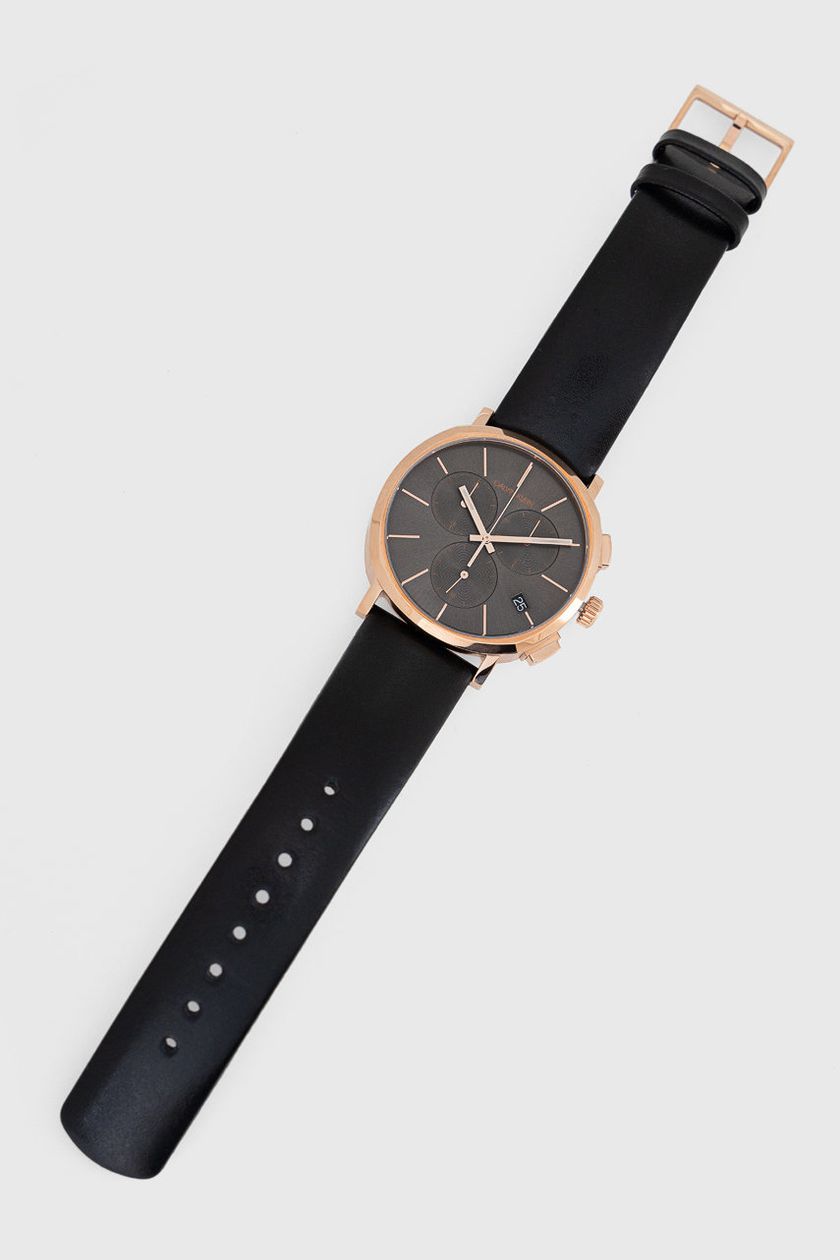 Calvin Klein Posh Grey Dial Black Leather Strap Watch for Men - K8Q376C3